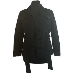 Esprit Quilted Jacket Women Large Black Excellent Belted Full Zip Collar